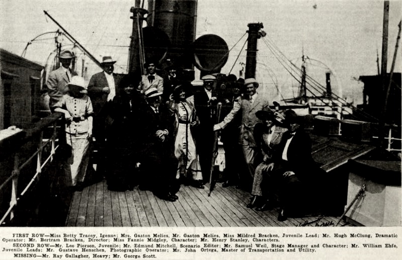 Mildred Bracken, William Ehfe, Hugh McClung, Gaston Méliès, Fanny Midgley, Edmund Mitchell, Leo Pierson, Henry Stanley, and Gustave Henschen