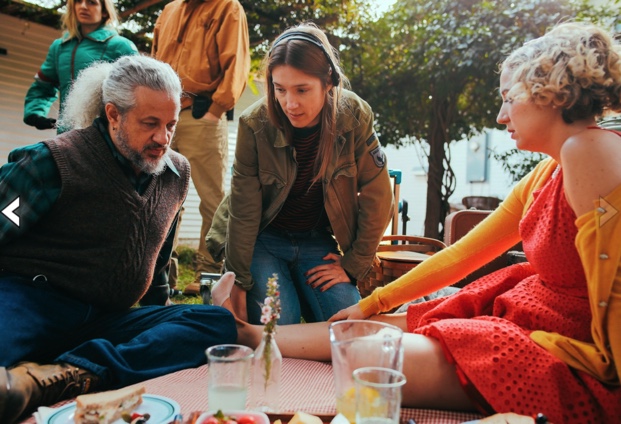 Director Tracie Laymon and actors Joseph D. Reitman and Alyssa Suede on the set of Ghosted