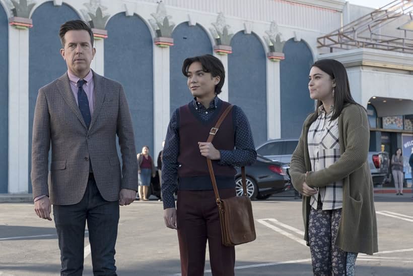 Ed Helms, Devery Jacobs, and Jesse Leigh in Rutherford Falls (2021)