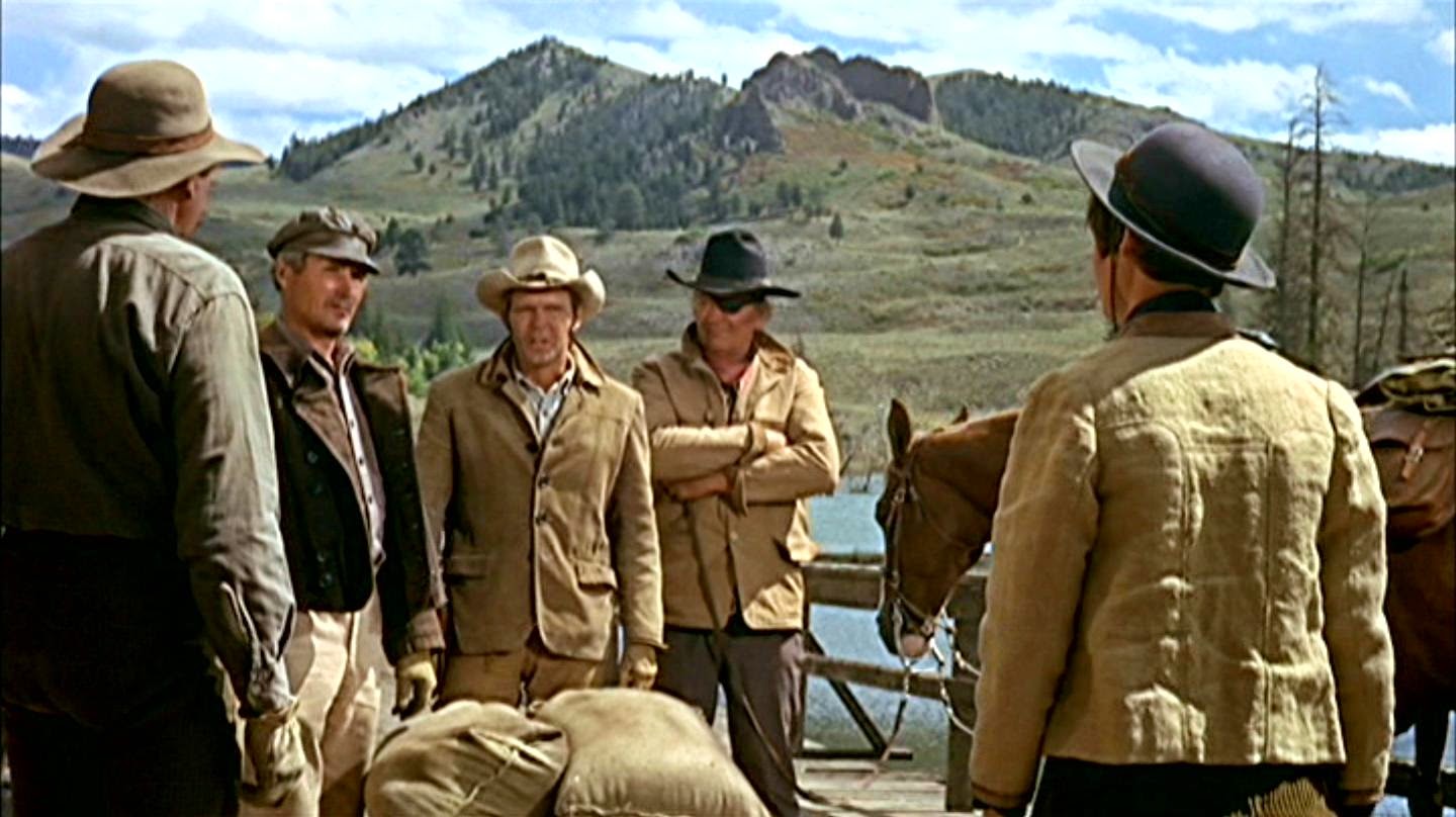 John Wayne, Glen Campbell, Kim Darby, Chuck Hayward, and Boyd 'Red' Morgan in True Grit (1969)