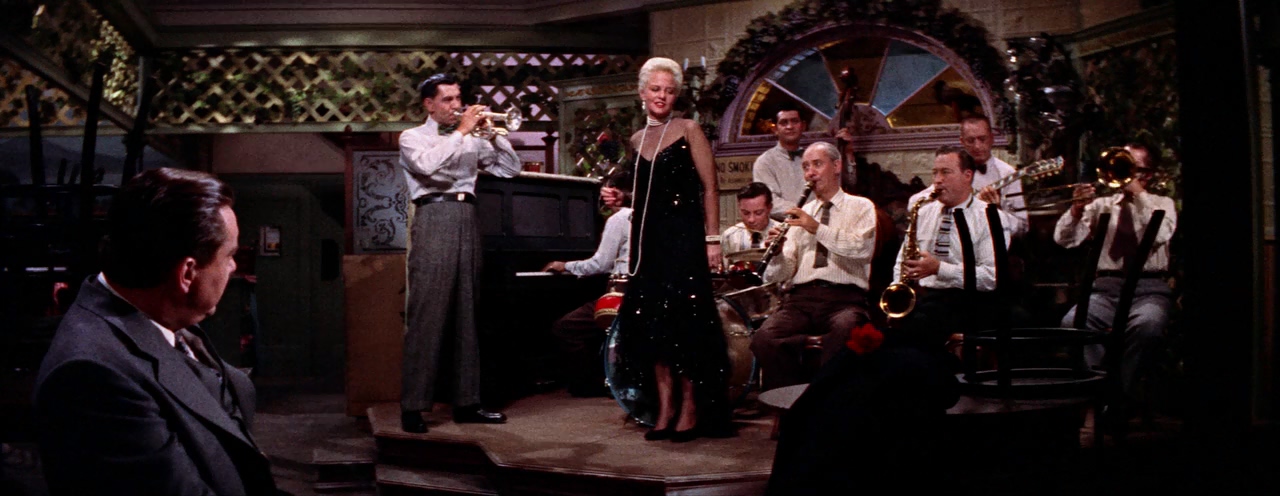 Jud De Naut, Nick Fatool, Peggy Lee, Matty Matlock, Eddie Miller, Edmond O'Brien, Moe Schneider, Ray Sherman, George Van Eps, and Jack Webb in Pete Kelly's Blues (1955)