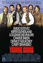 Charlie Sheen, Emilio Estevez, Dermot Mulroney, Kiefer Sutherland, Lou Diamond Phillips, and Casey Siemaszko in Young Guns (1988)