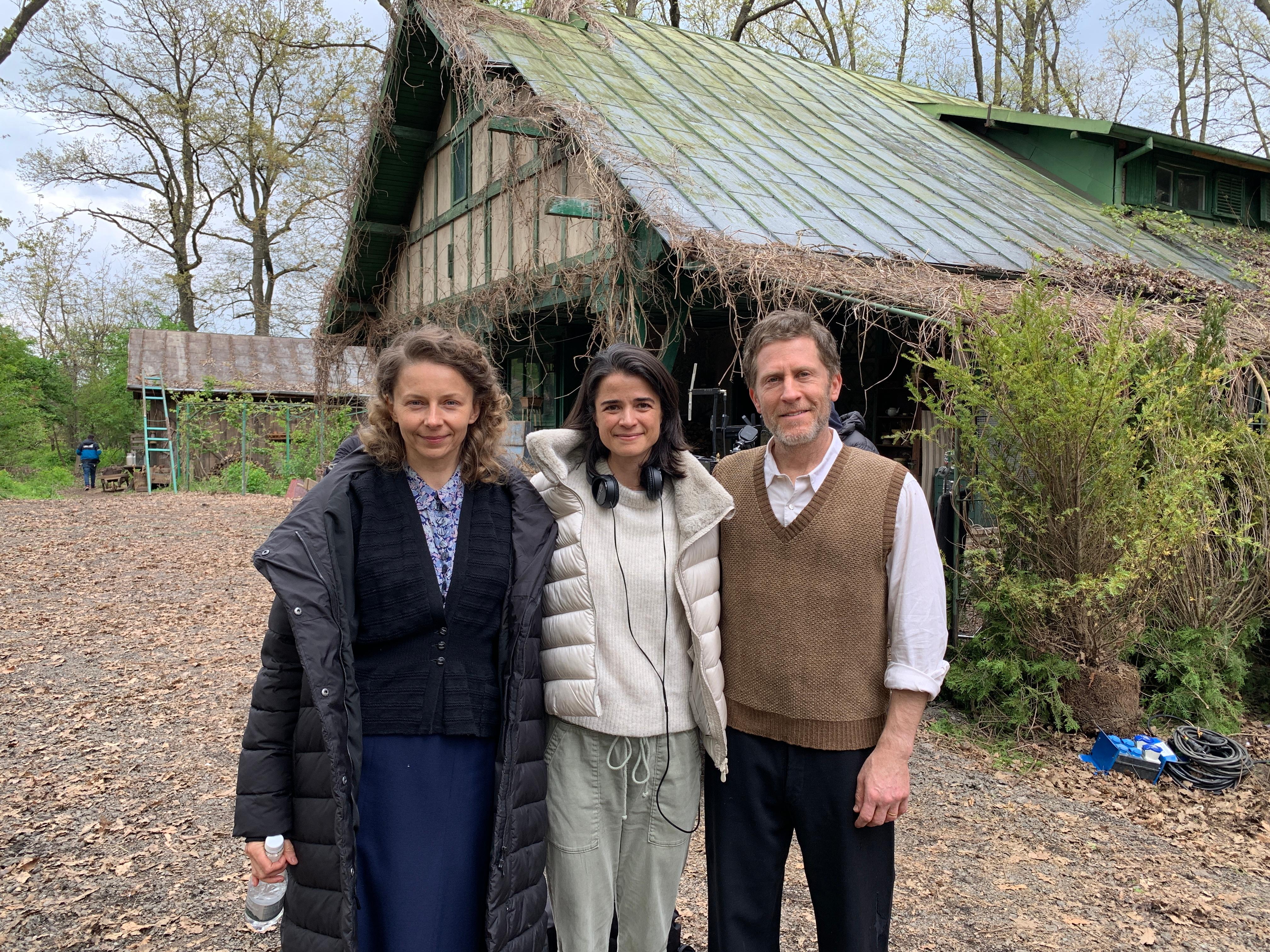 On the set of We Were The Lucky Ones, with writer Georgia Hunter and actor Patrycja Trzoch