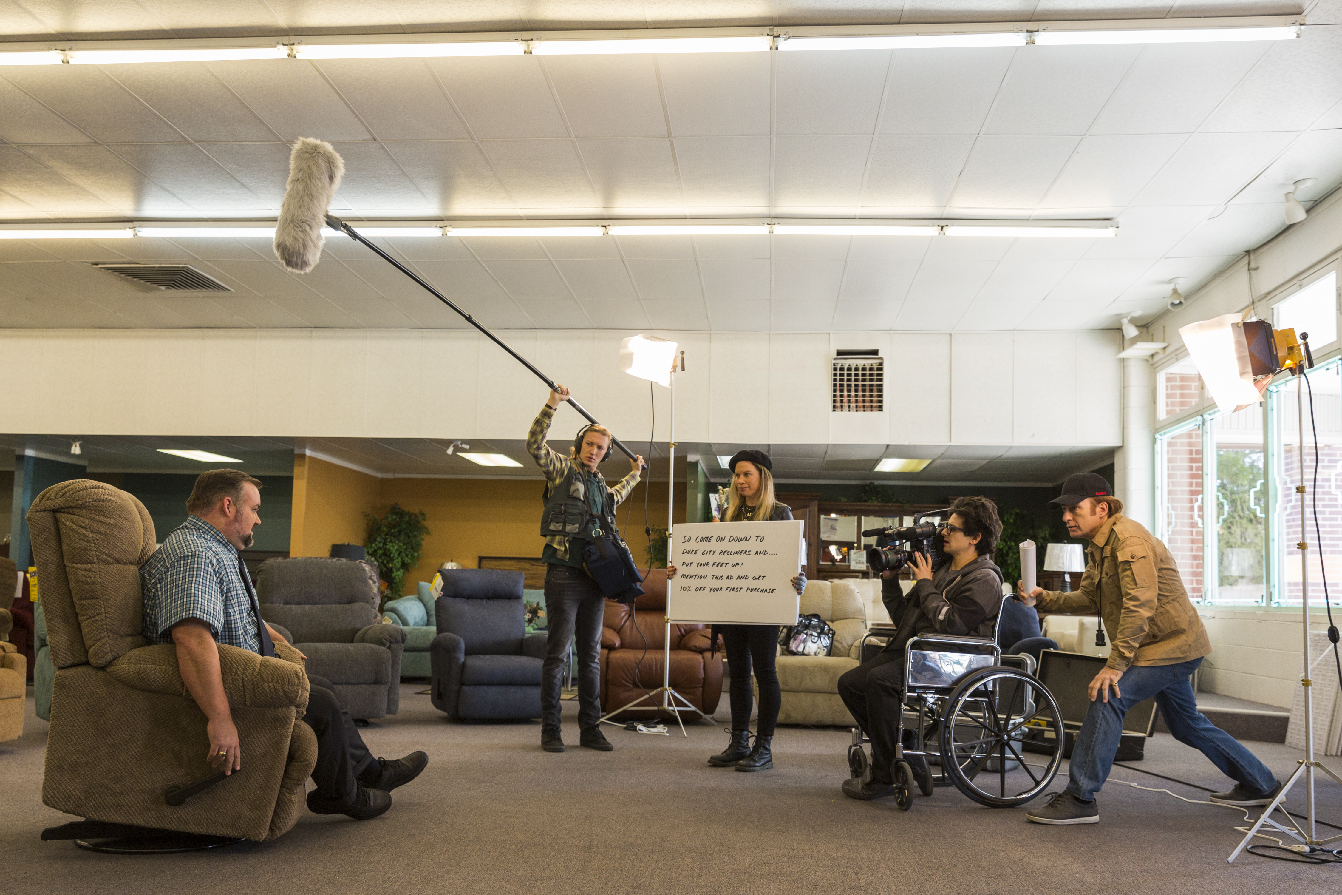 Bob Odenkirk, Josh Fadem, Raymond McAnally, Hayley Holmes, and Julian Bonfiglio in Better Call Saul (2015)