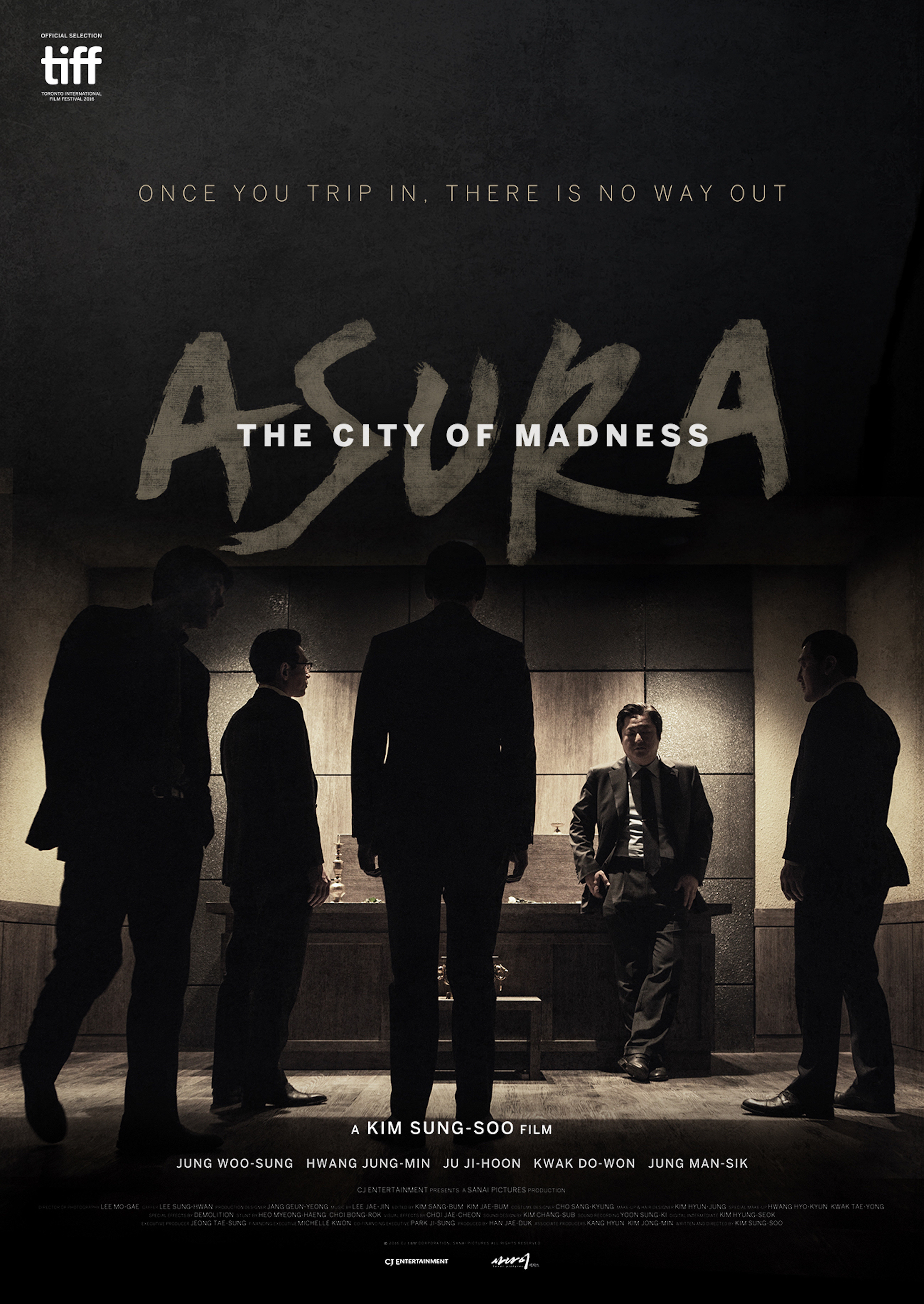 Jung Woo-sung, Hwang Jung-min, Ju Ji-hoon, Jeong Man-sik, and Kwak Do-won in Asura (2016)