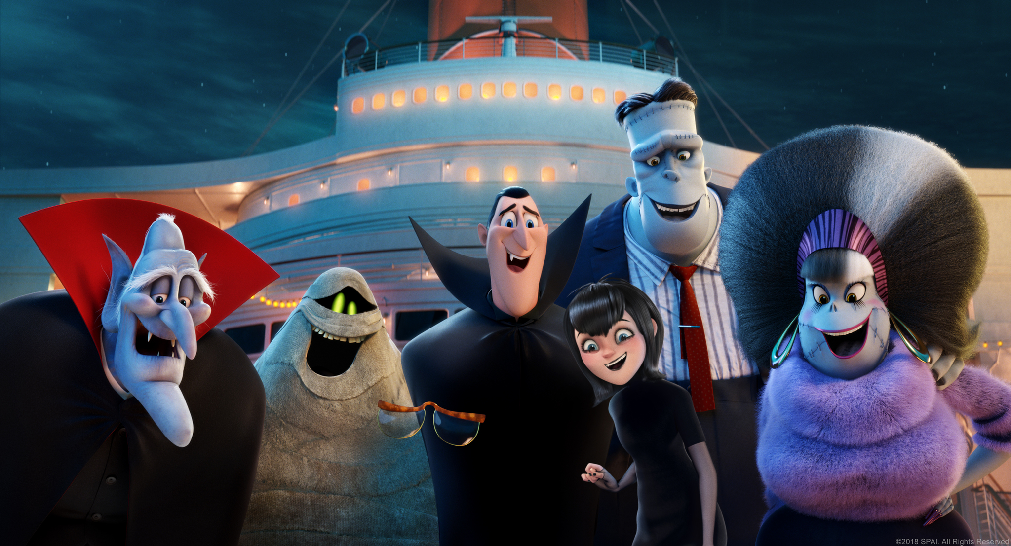 Mel Brooks, Fran Drescher, Adam Sandler, David Spade, Kevin James, Keegan-Michael Key, and Selena Gomez in Hotel Transylvania 3: Summer Vacation (2018)