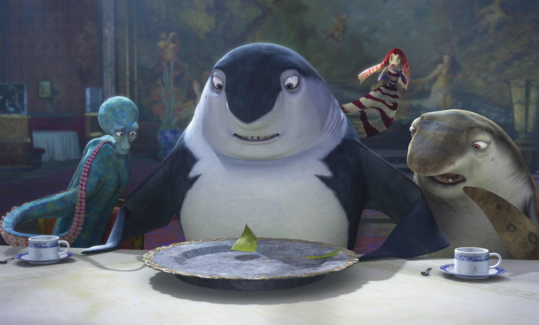 Robert De Niro, Peter Falk, Angelina Jolie, and Vincent Pastore in Shark Tale (2004)