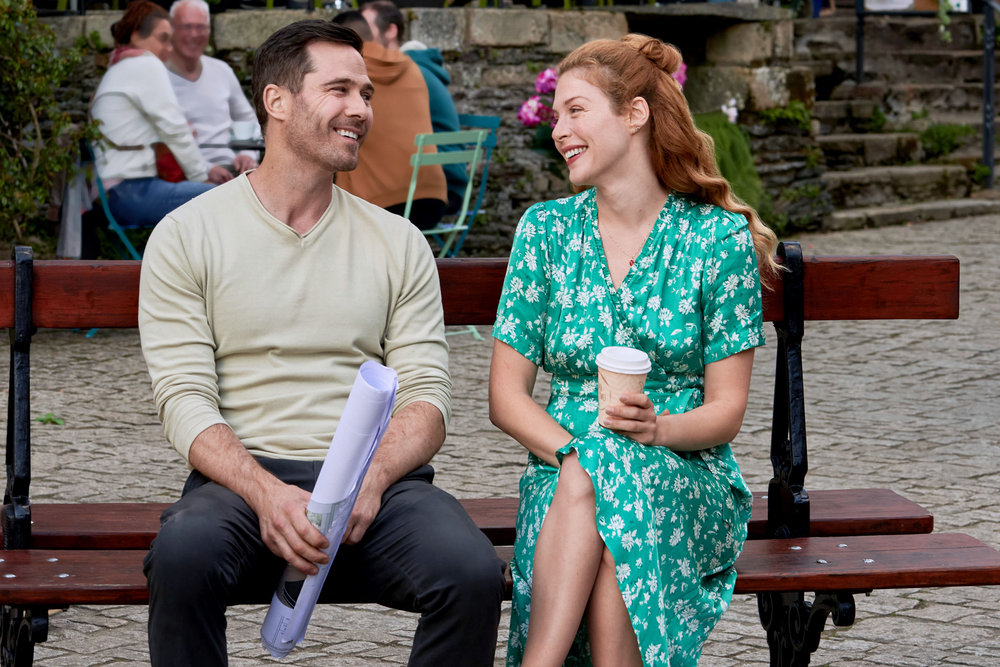 Rachelle Lefevre and Luke Macfarlane in Moriah's Lighthouse (2022)