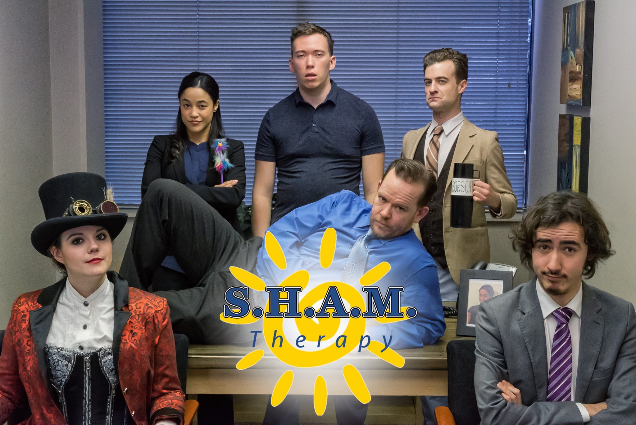 Trevor Roberts, Chris Cope, Merren McMahon, Rowan Jang, Larissa Thompson, and Connor Shelefontiuk in S.H.A.M. Therapy (2017)