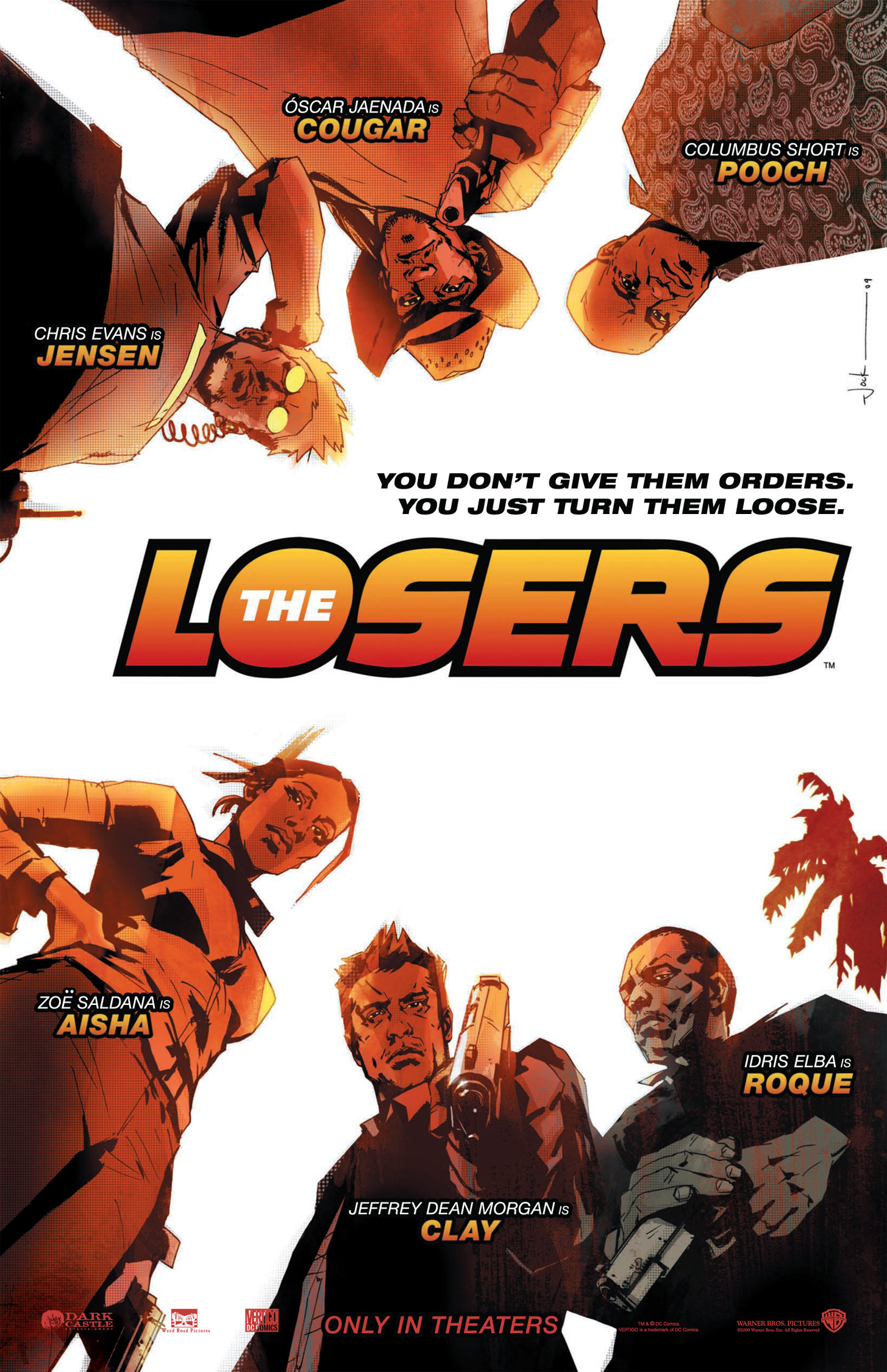 Idris Elba, Chris Evans, Jeffrey Dean Morgan, Zoe Saldana, Óscar Jaenada, and Columbus Short in The Losers (2010)