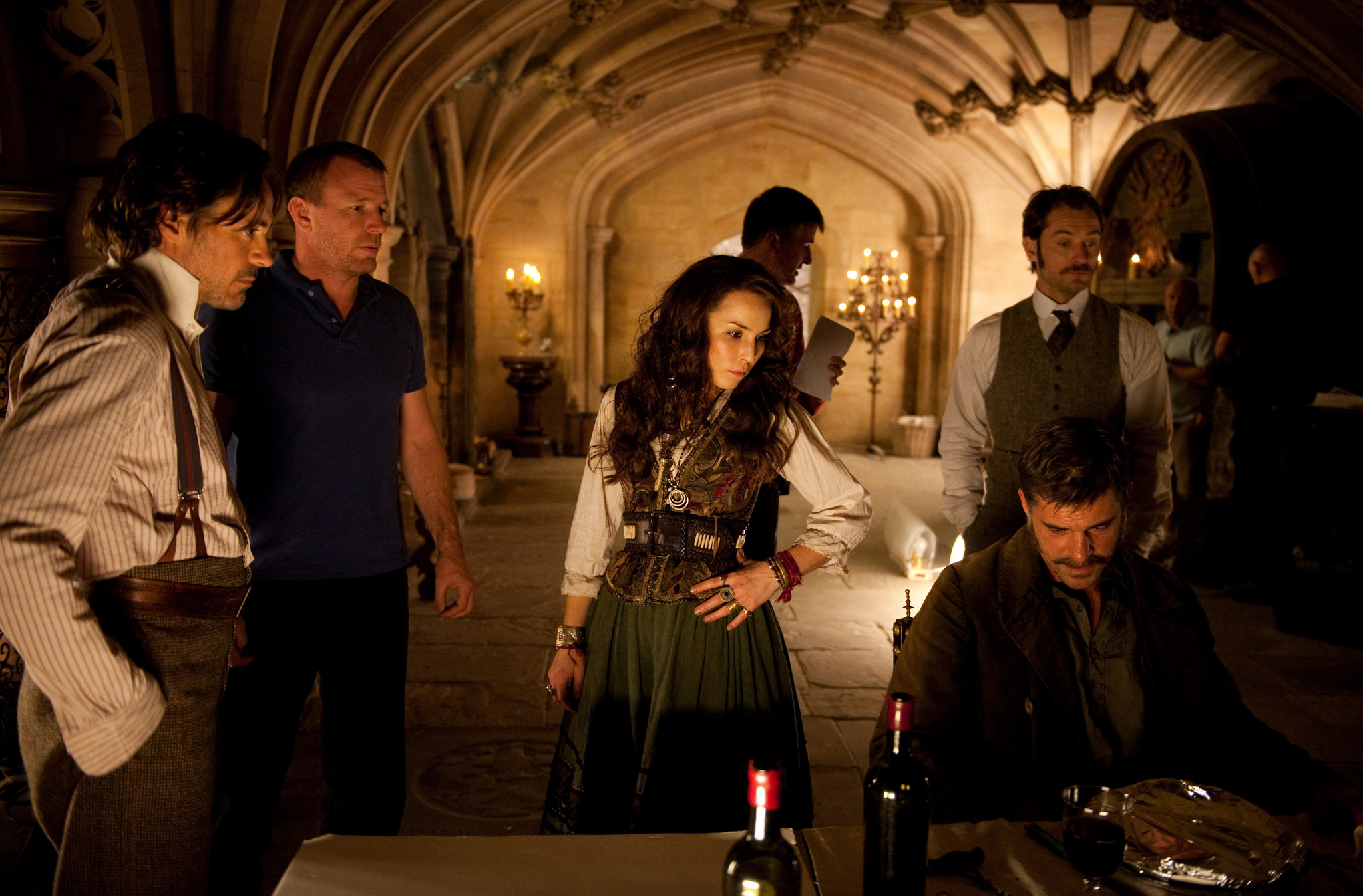 Jude Law, Robert Downey Jr., Guy Ritchie, and Noomi Rapace in Sherlock Holmes: A Game of Shadows (2011)