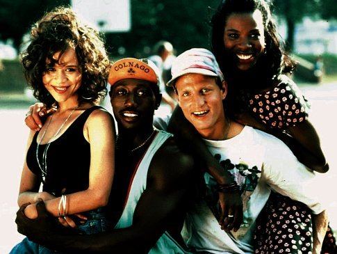 Woody Harrelson, Wesley Snipes, Rosie Perez, and Tyra Ferrell in White Men Can't Jump (1992)