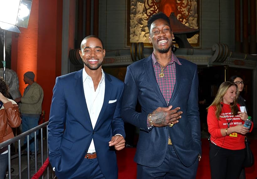 Actor Jay Ellis (L) and NBA player Larry Sanders of the Milwaukee Bucks attend Relativity Media's "Movie 43" Los Angeles Premiere held at the TCL Chinese Theatre on January 23, 2013 in Hollywood, California