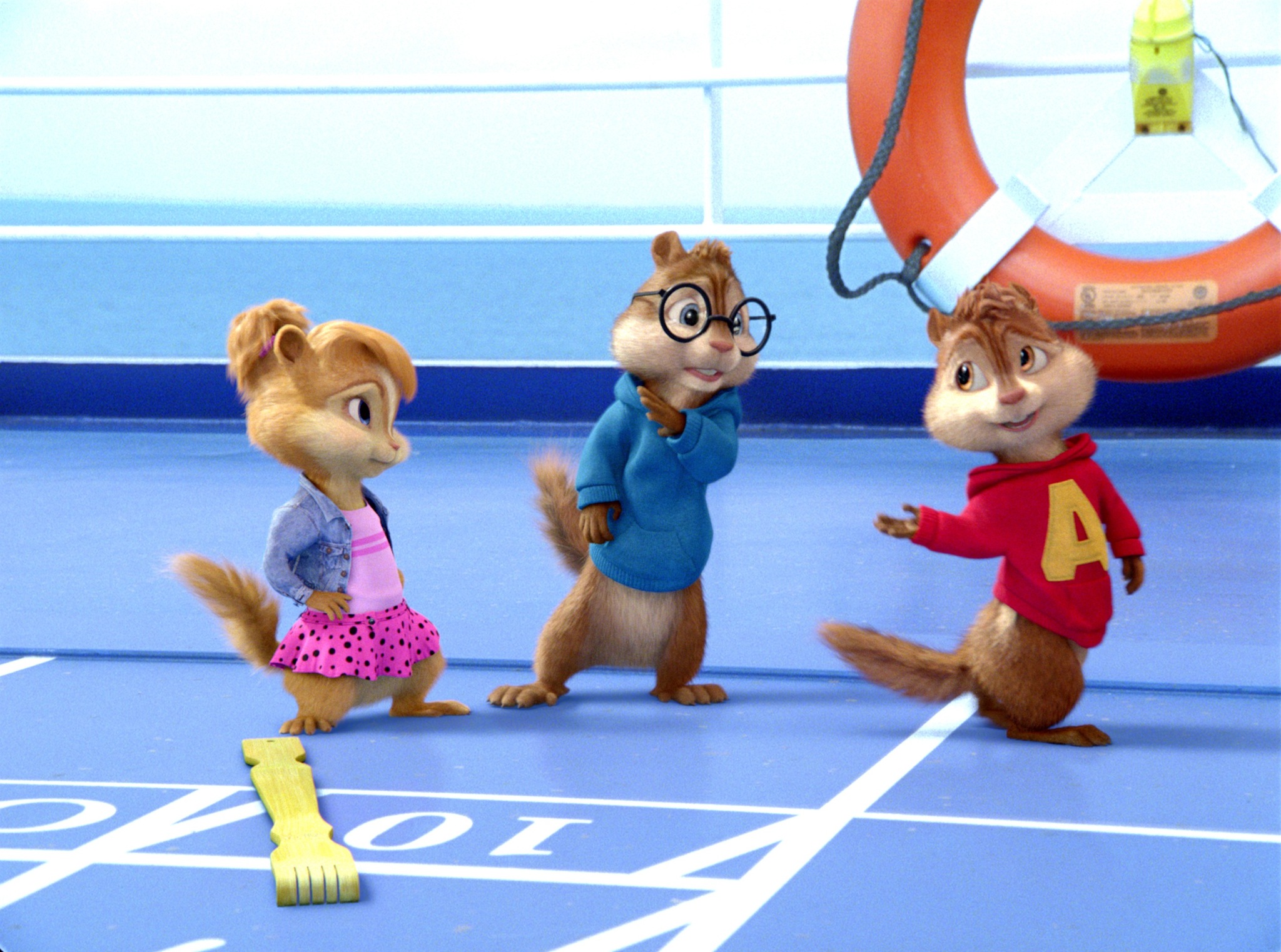 Christina Applegate, Justin Long, and Matthew Gray Gubler in Alvin and the Chipmunks: Chipwrecked (2011)