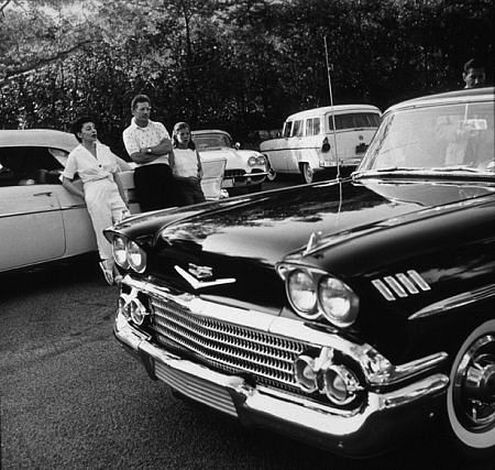 DANNY KAYE AND HIS WIFE SYLVIA & THEIR DAUGHTER DENA WITH HIS NEW CHEVY IMPALA,& 1957 BEL AIR & 1958 CORVETT AT HOME IN HOLLYWOOD 1958