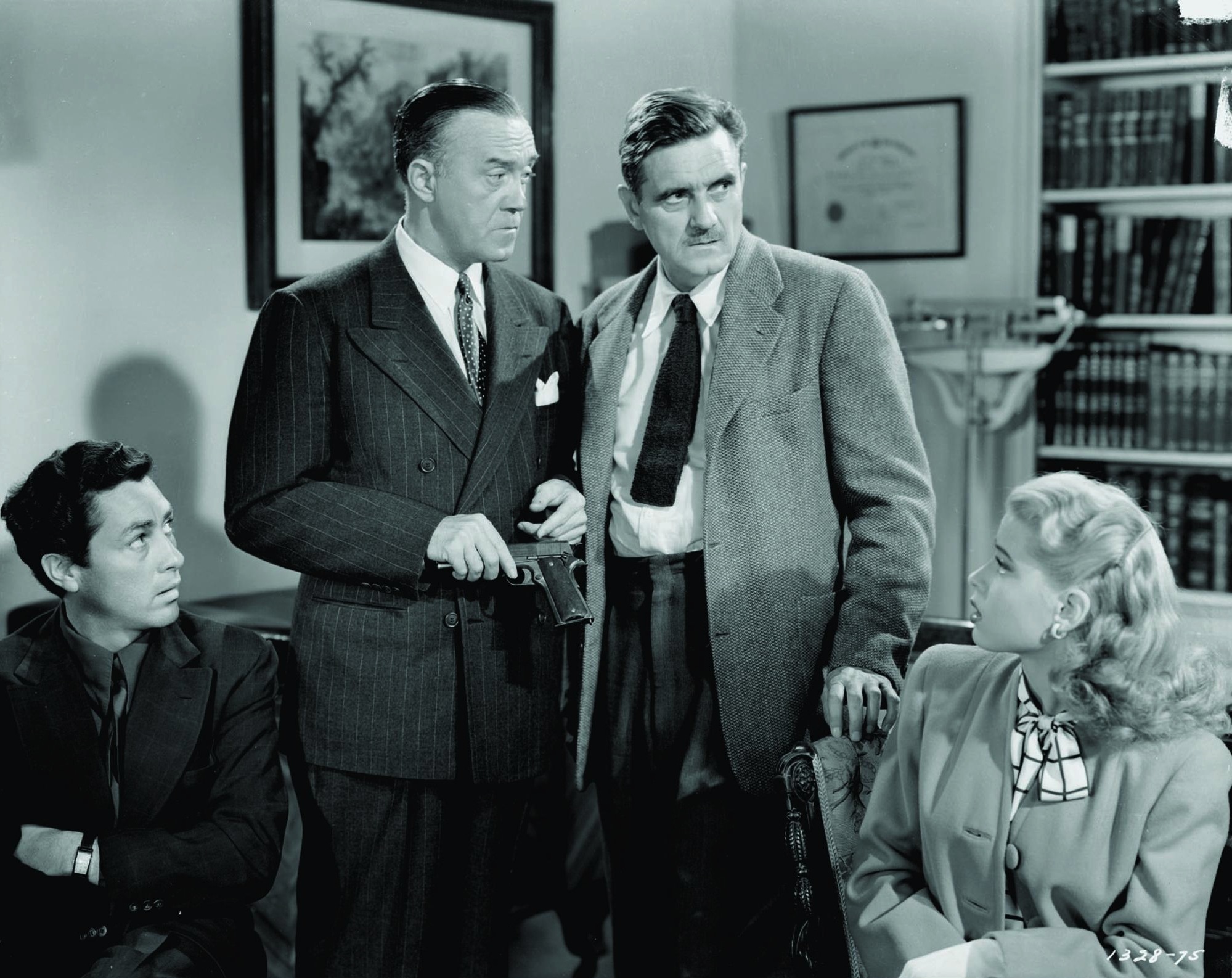 Gloria DeHaven, Morris Ankrum, Wally Cassell, and Donald MacBride in The Thin Man Goes Home (1944)