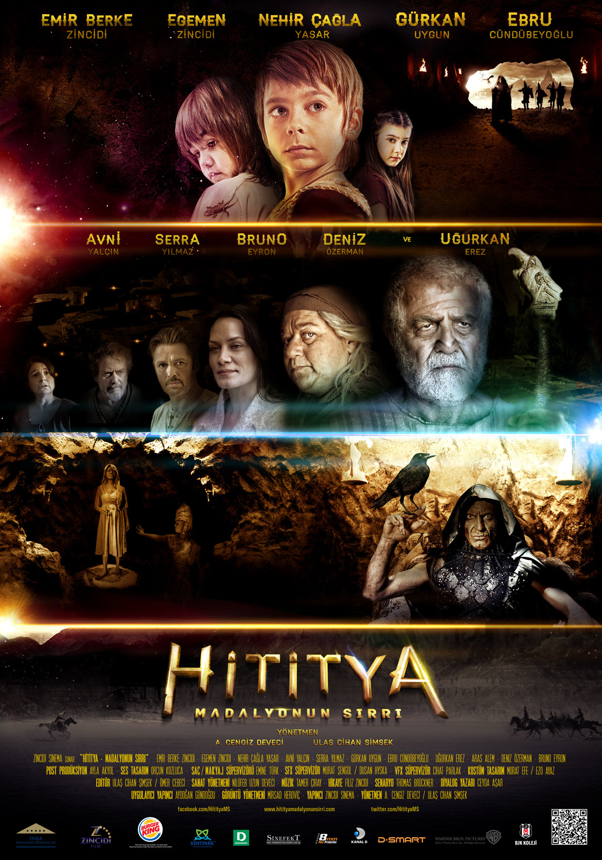 Bruno Eyron, Avni Yalçin, Serra Yilmaz, Deniz Özerman, Ebru Cündübeyoglu, Ugurkan Erez, Emir Berke Zincidi, Egemen Zincidi, and Nehir Çagla Yasar in Hititya: Madalyonun Sirri (2013)