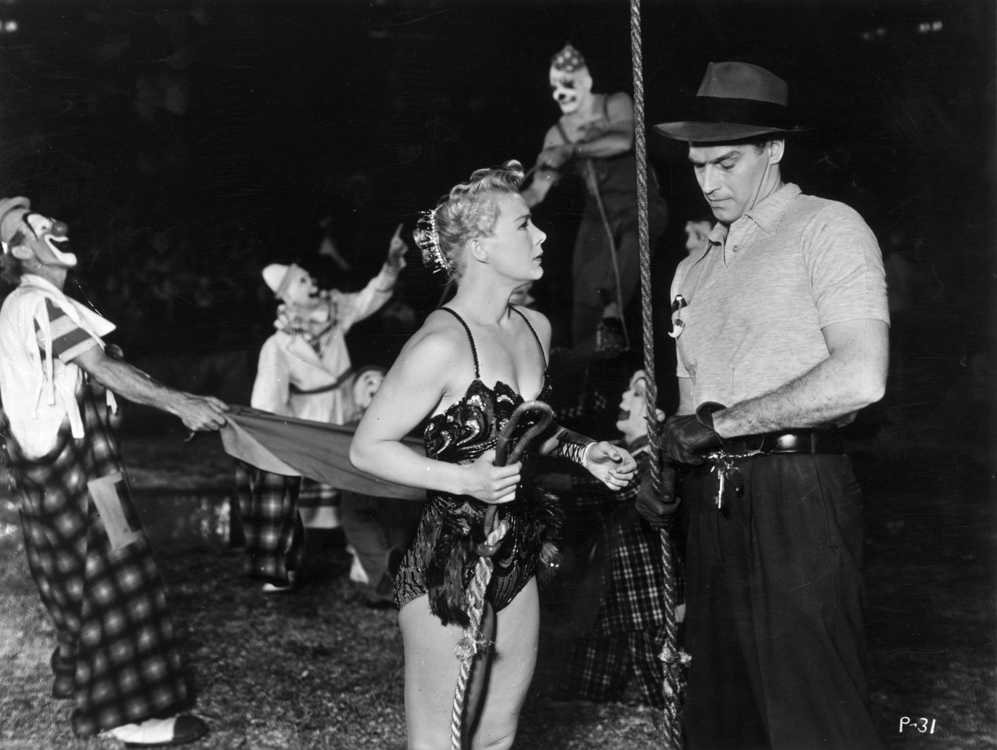 Charlton Heston, Betty Hutton, and Lou Jacobs in The Greatest Show on Earth (1952)