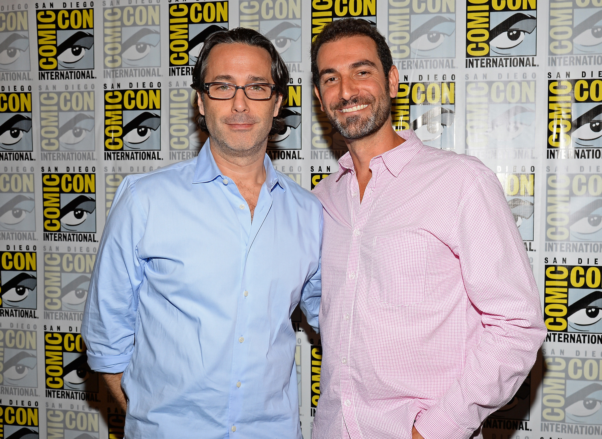 Matthew Miller and Jason Rothenberg at an event for The 100 (2014)