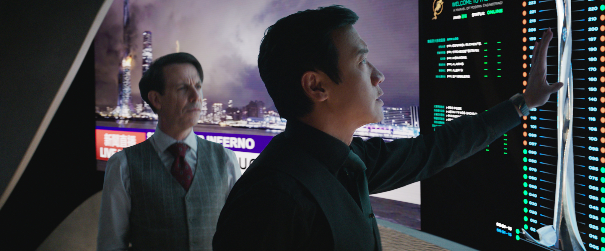 Noah Taylor and Chin Han in Skyscraper (2018)