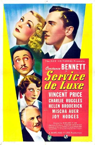 Constance Bennett, Vincent Price, Mischa Auer, Helen Broderick, and Charles Ruggles in Service de Luxe (1938)