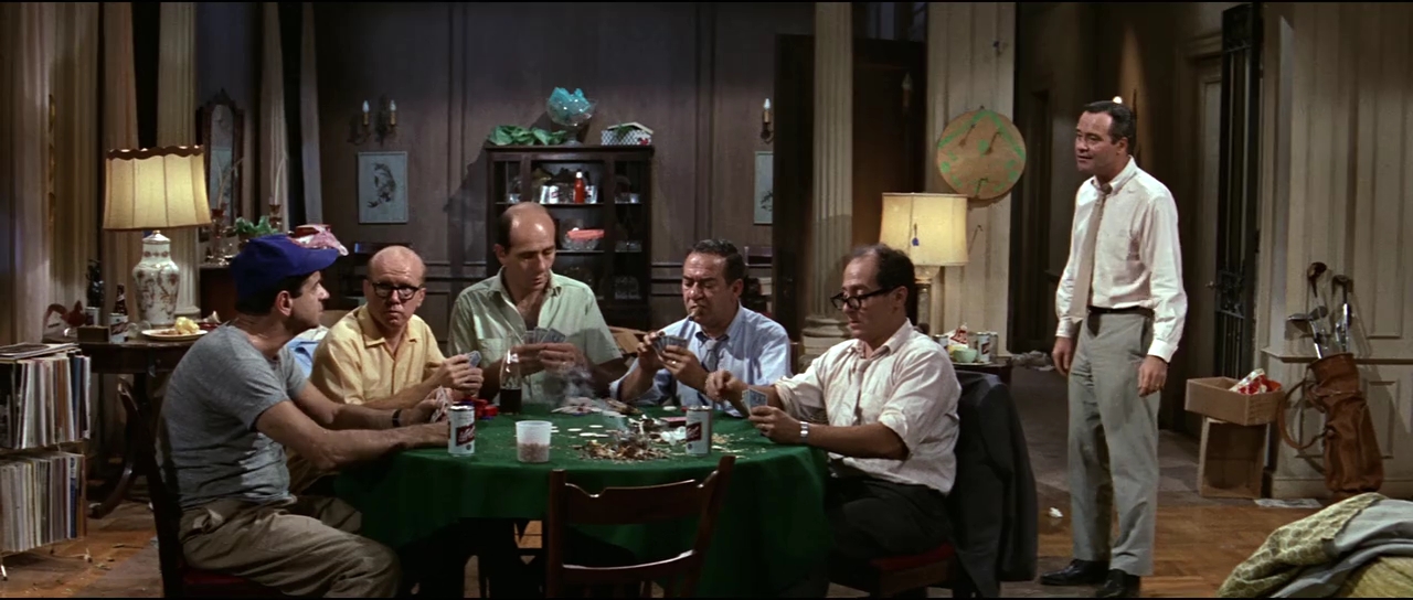 Jack Lemmon, Walter Matthau, Herb Edelman, John Fiedler, Larry Haines, and David Sheiner in The Odd Couple (1968)