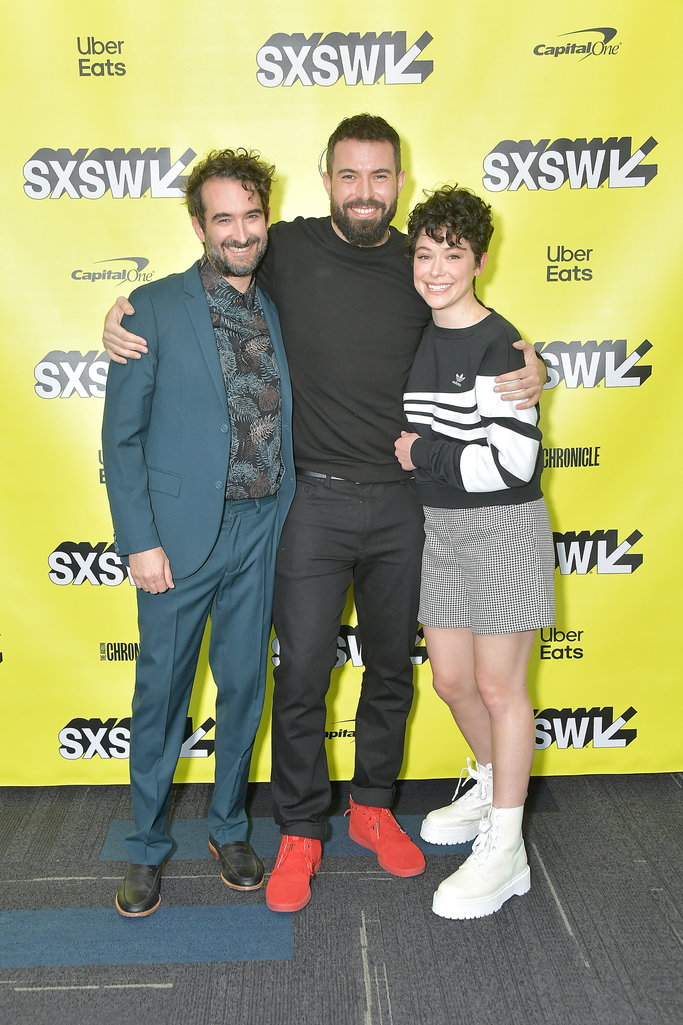 Jay Duplass, Tatiana Maslany, and Tom Cullen at an event for Pink Wall (2019)