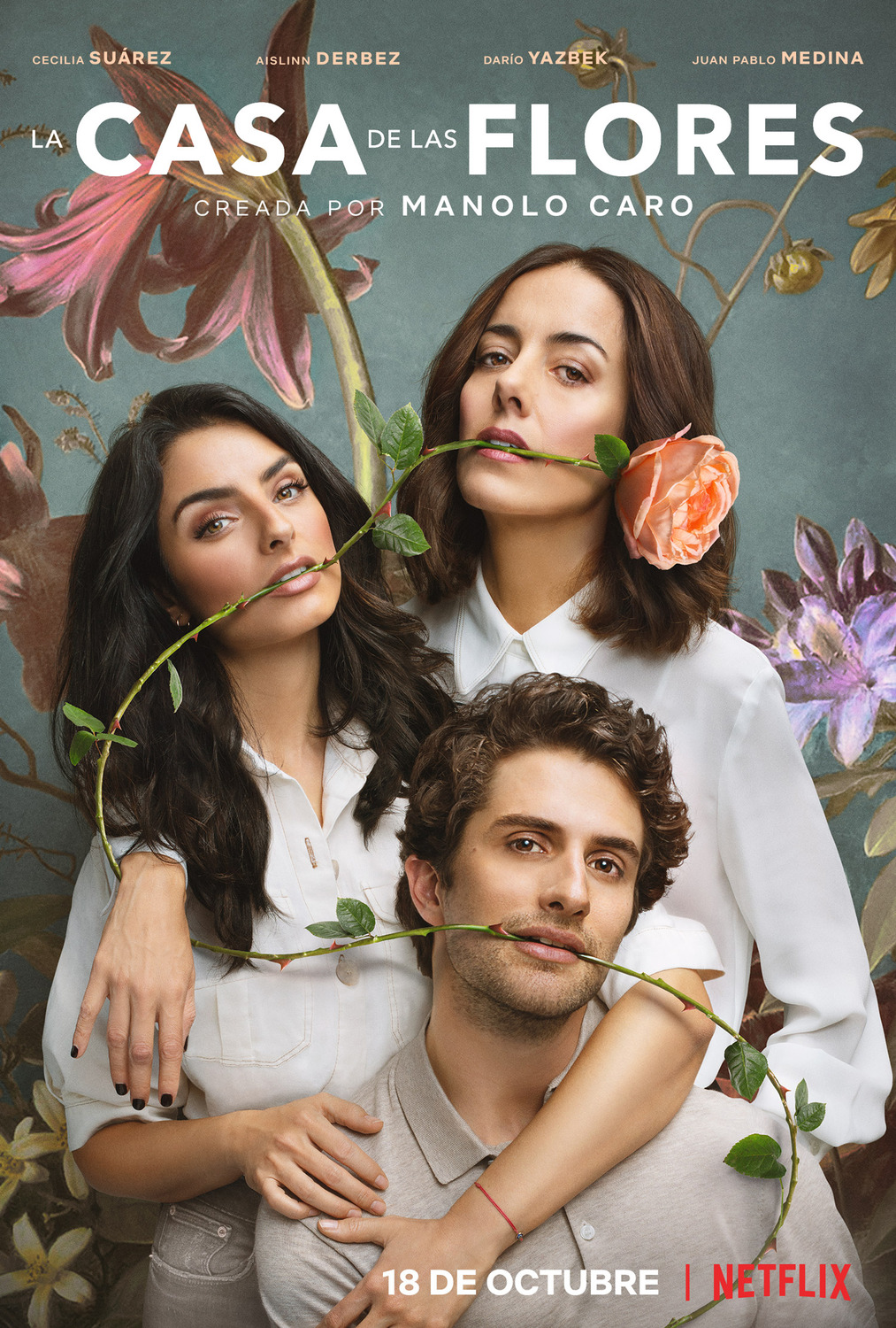 Cecilia Suárez, Aislinn Derbez, and Dario Yazbek Bernal in The House of Flowers (2018)