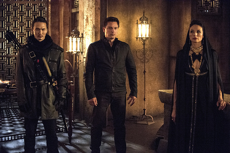 John Barrowman, Françoise Yip, and Karl Yune in Arrow (2012)