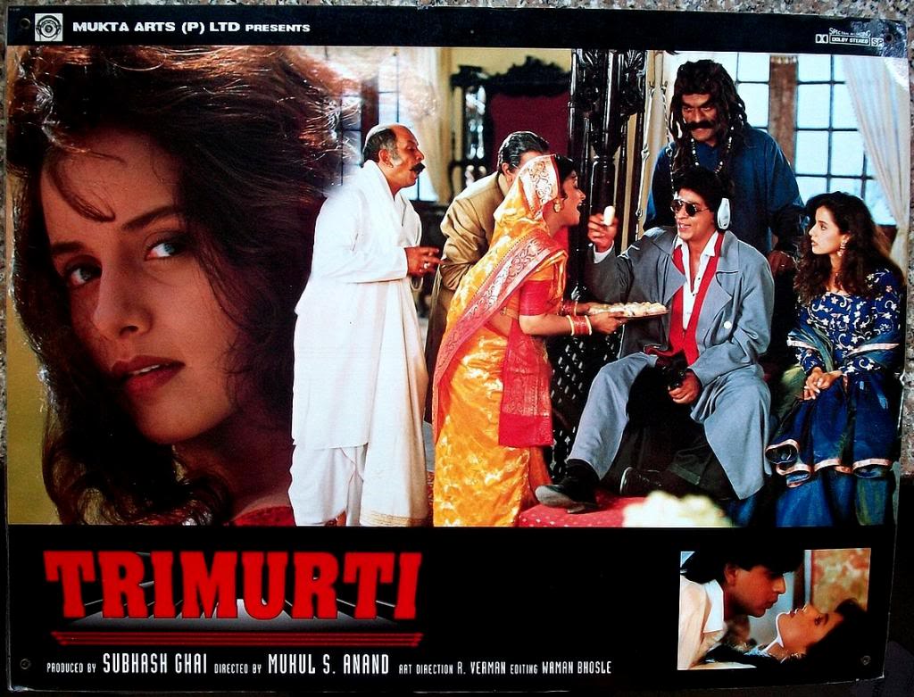 Anirudh Agarwal, Tinnu Anand, Anjali Jathar, Shah Rukh Khan, and Himani Shivpuri in Trimurti (1995)