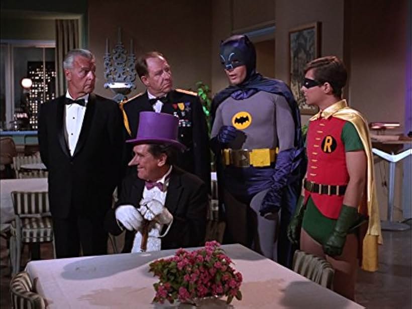 Adam West, Neil Hamilton, Burgess Meredith, Stafford Repp, and Burt Ward in Batman (1966)