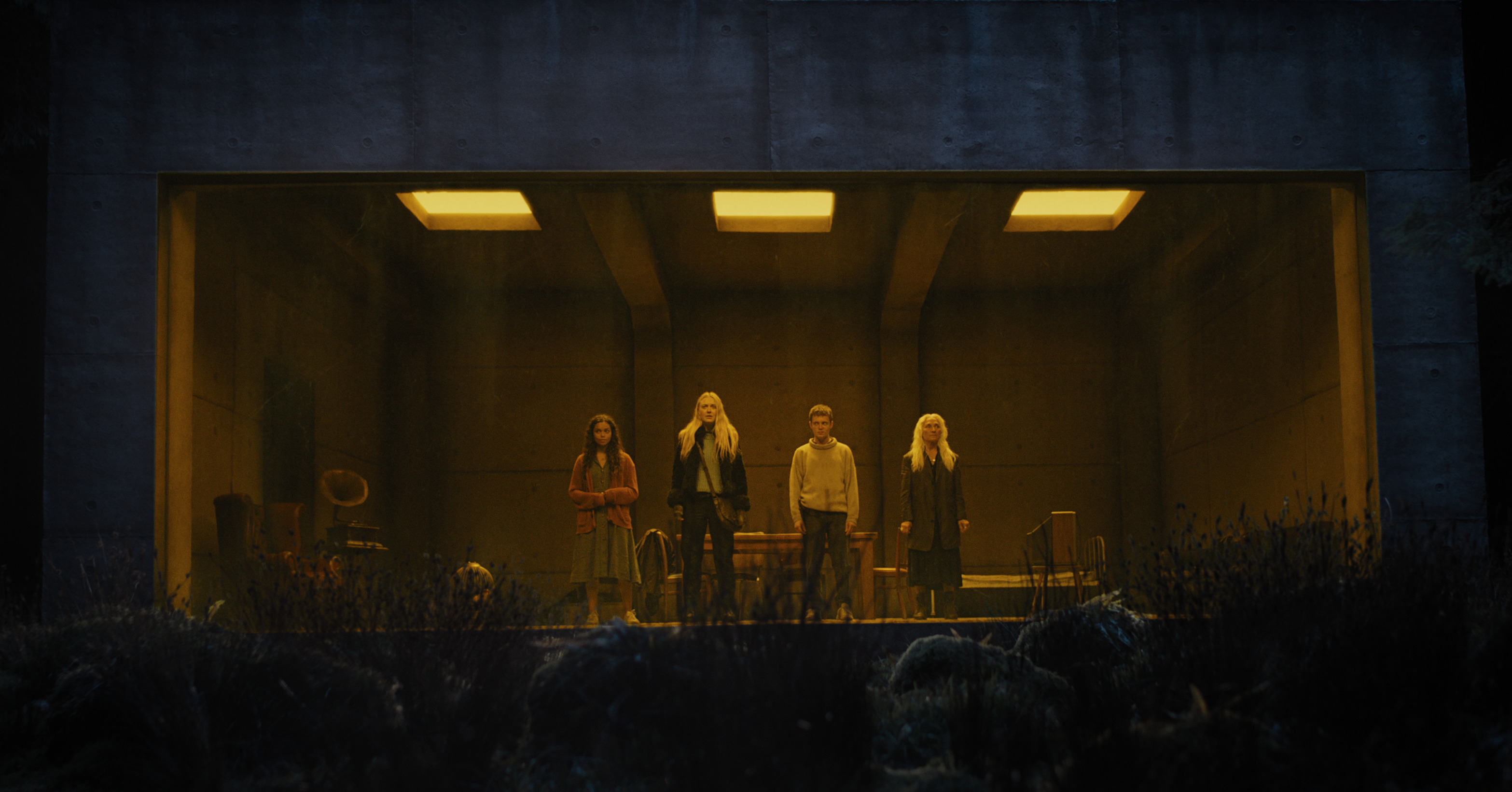 Dakota Fanning, Olwen Fouéré, Georgina Campbell, and Oliver Finnegan in The Watchers (2024)