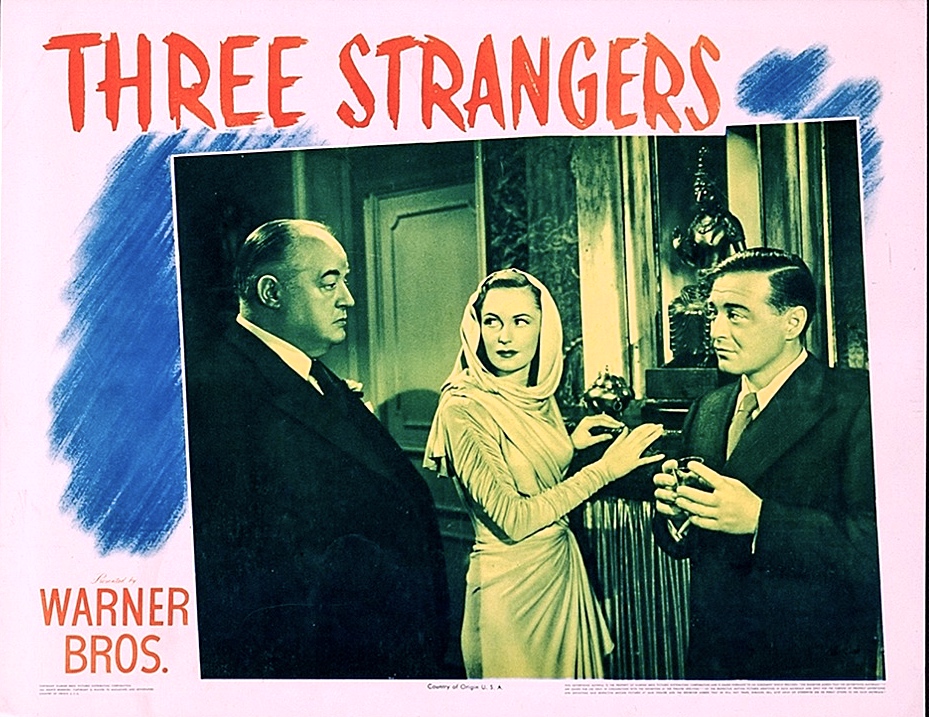 Peter Lorre, Sydney Greenstreet, and Geraldine Fitzgerald in Three Strangers (1946)