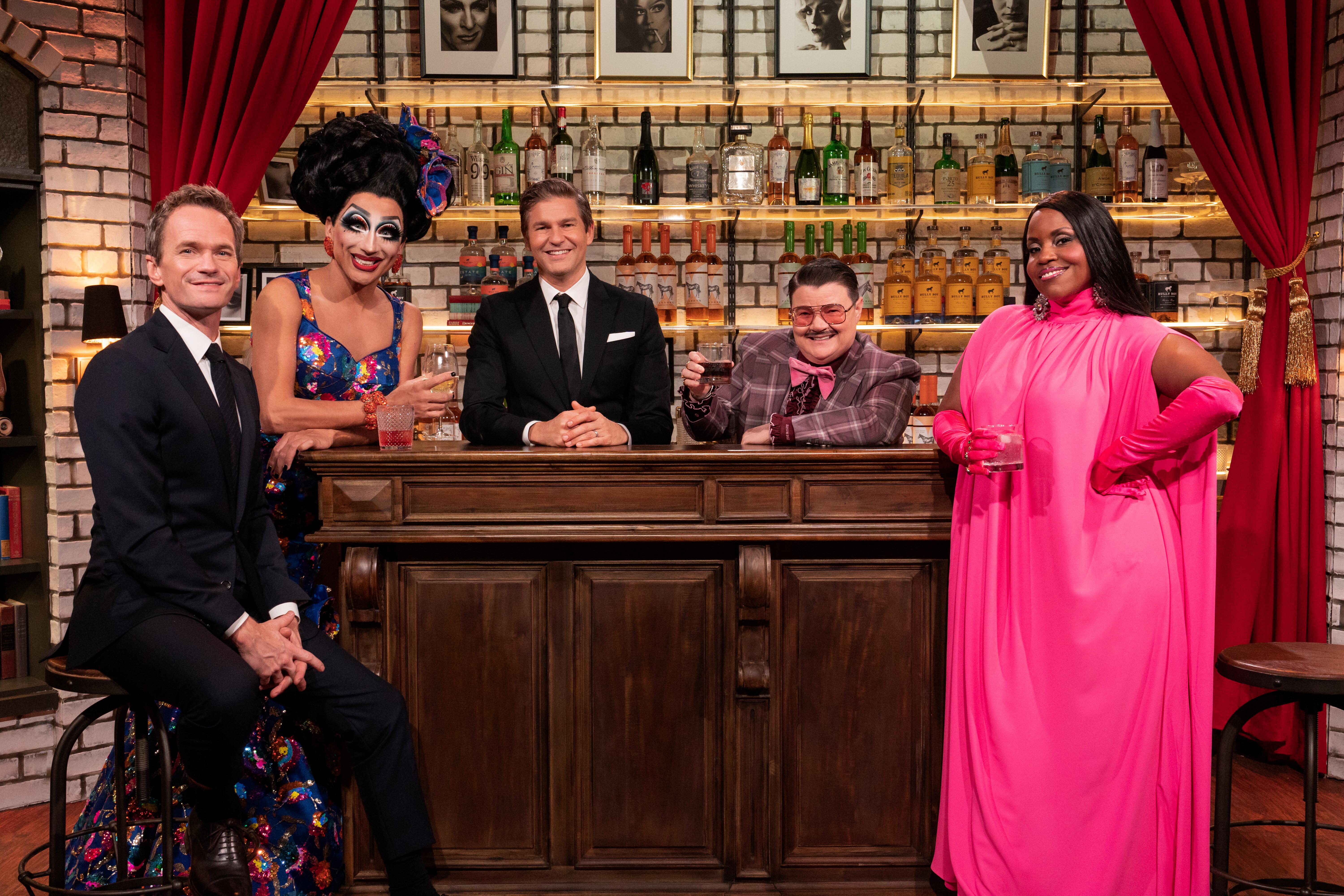 Neil Patrick Harris, David Burtka, Roy Haylock, Haneefah Wood, and Murray Hill in Drag Me to Dinner (2023)