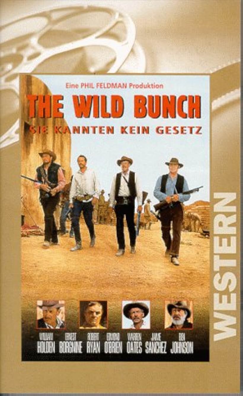 William Holden, Ernest Borgnine, Ben Johnson, Edmond O'Brien, Warren Oates, and Robert Ryan in The Wild Bunch (1969)