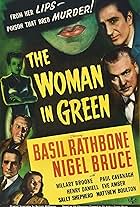 Basil Rathbone, Eve Amber, Hillary Brooke, Nigel Bruce, Paul Cavanagh, and Henry Daniell in The Woman in Green (1945)