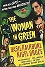 Basil Rathbone, Eve Amber, Hillary Brooke, Nigel Bruce, Paul Cavanagh, and Henry Daniell in The Woman in Green (1945)