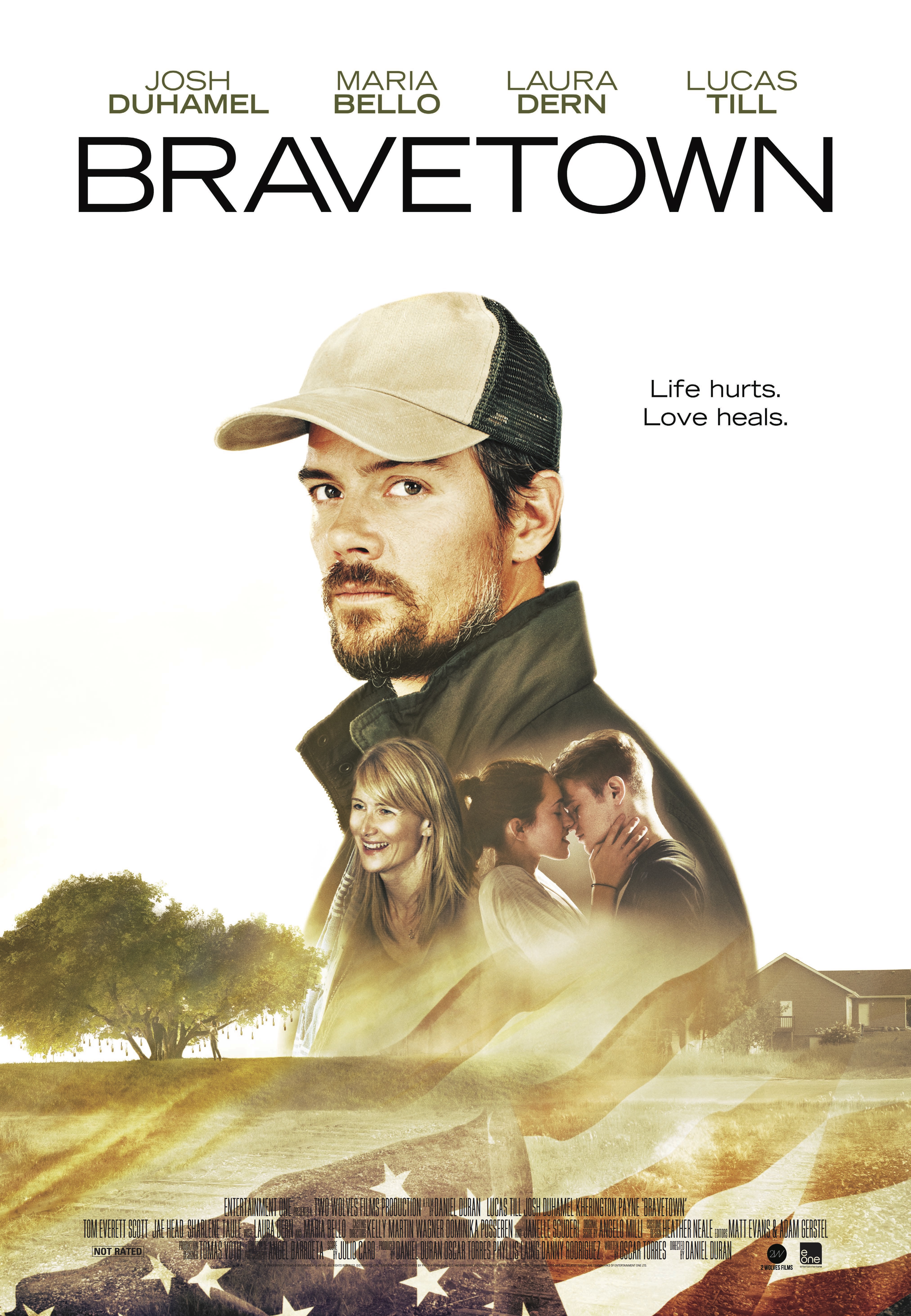 Maria Bello, Josh Duhamel, Lucas Till, and Sharlene Taulé in Bravetown (2015)