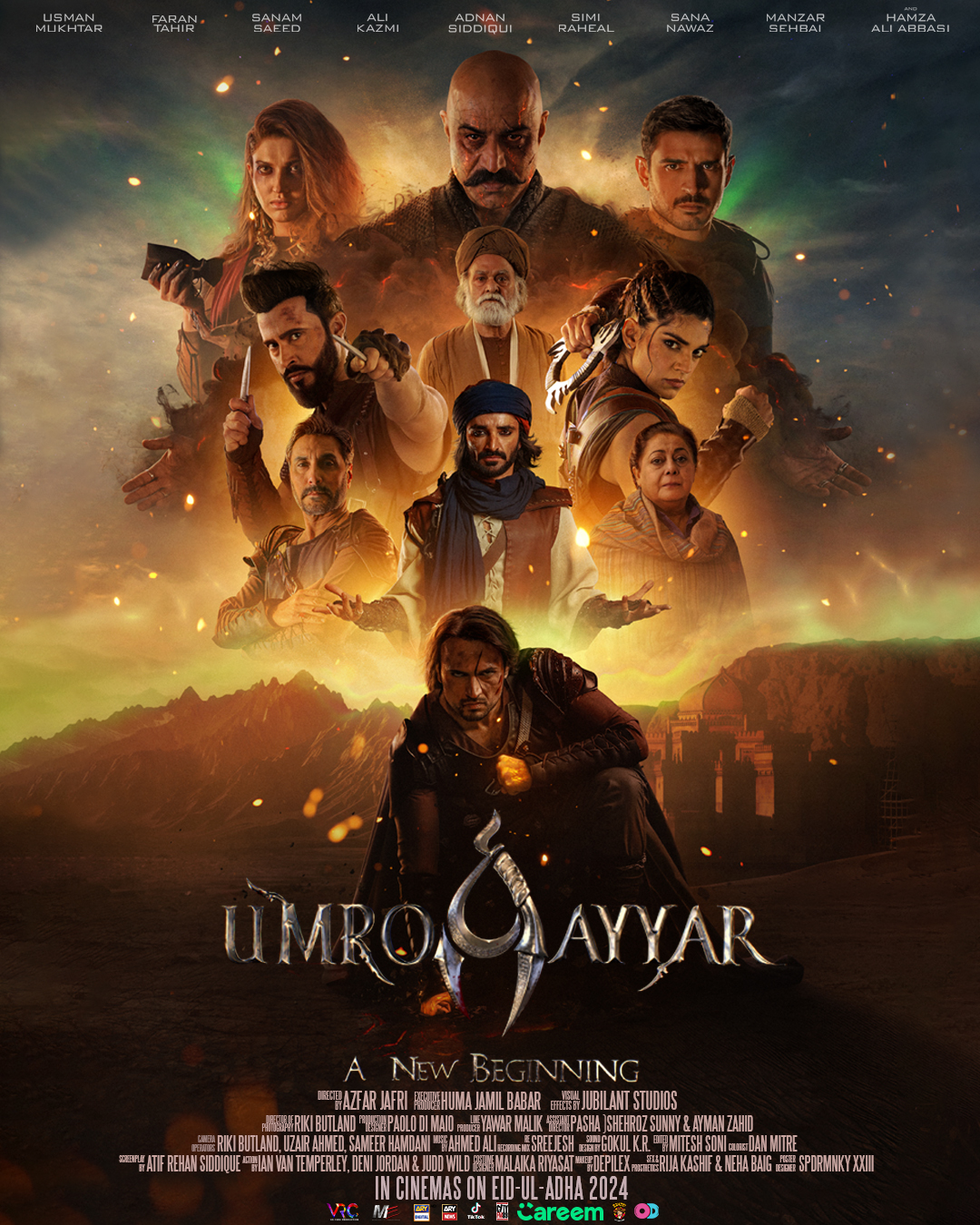 Sana Fakhar, Faran Tahir, Adnan Siddiqui, Ali Kazmi, Sanam Saeed, Hamza Ali Abbasi, Manzar Sehbai, Daniyal Raheel, Usman Mukhtar, and Simi Raheal in UmroAyyar - A New Beginning (2024)