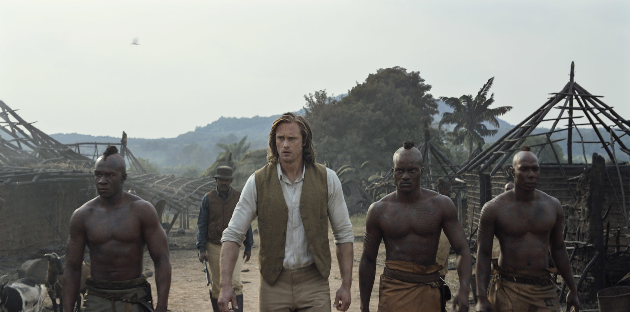 Samuel L. Jackson, Alexander Skarsgård, Mens-Sana Tamakloe, Osy Ikhile, and Antony Acheampong in The Legend of Tarzan (2016)