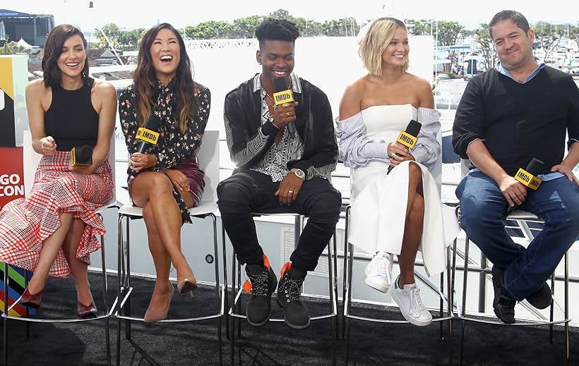 Emma Lahana, Ally Maki, Joe Pokaski, Olivia Holt, and Aubrey Joseph at an event for Cloak & Dagger (2018)