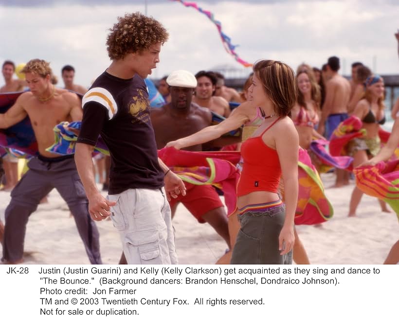 Brandon Henschel, Kelly Clarkson, Justin Guarini, and Dondraico Johnson in From Justin to Kelly (2003)