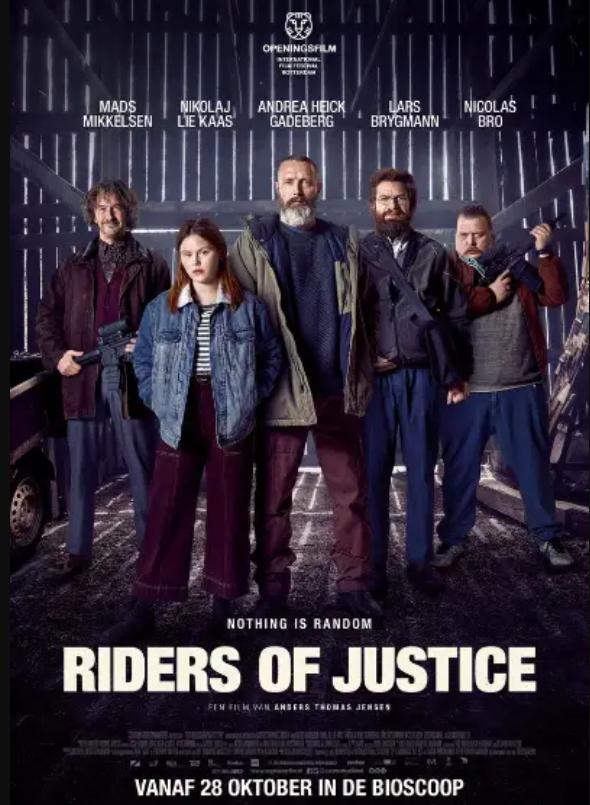 Nicolas Bro, Lars Brygmann, Nikolaj Lie Kaas, Mads Mikkelsen, and Andrea Heick Gadeberg in Riders of Justice (2020)