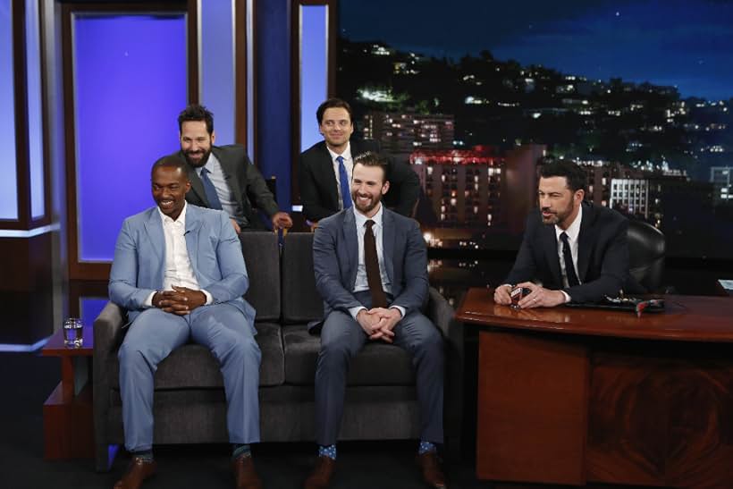 Chris Evans, Jimmy Kimmel, Paul Rudd, Anthony Mackie, and Sebastian Stan in Jimmy Kimmel Live! (2003)