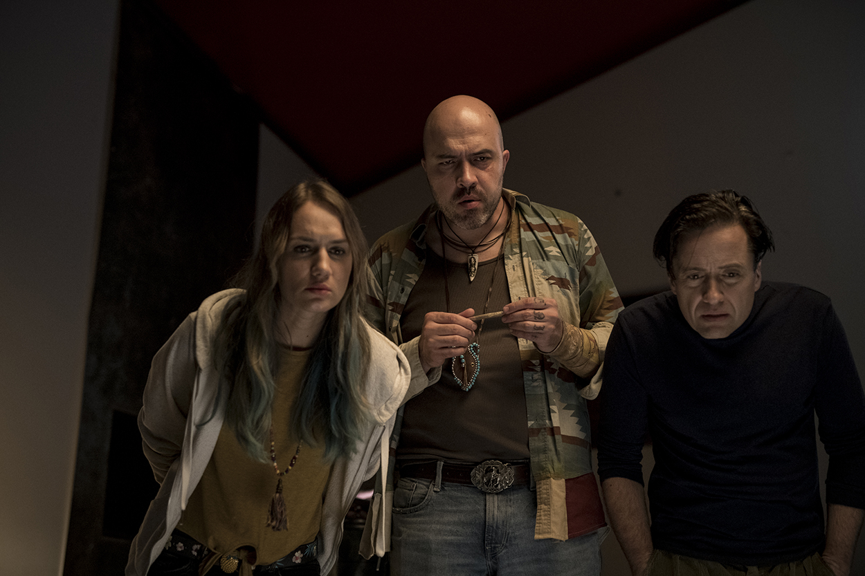 Simon Szabó, Béla Mészáros, and Andrea Petrik in Budapest Heist (2020)