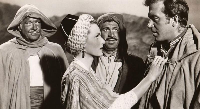 Maureen O'Hara, Howard Da Silva, John Payne, and Phillip Reed in Tripoli (1950)