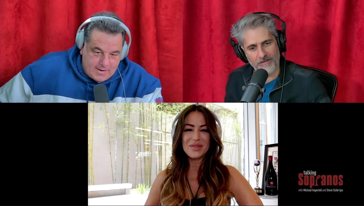 Leslie Bega, Michael Imperioli, and Steve Schirripa in Talking Sopranos (2020)