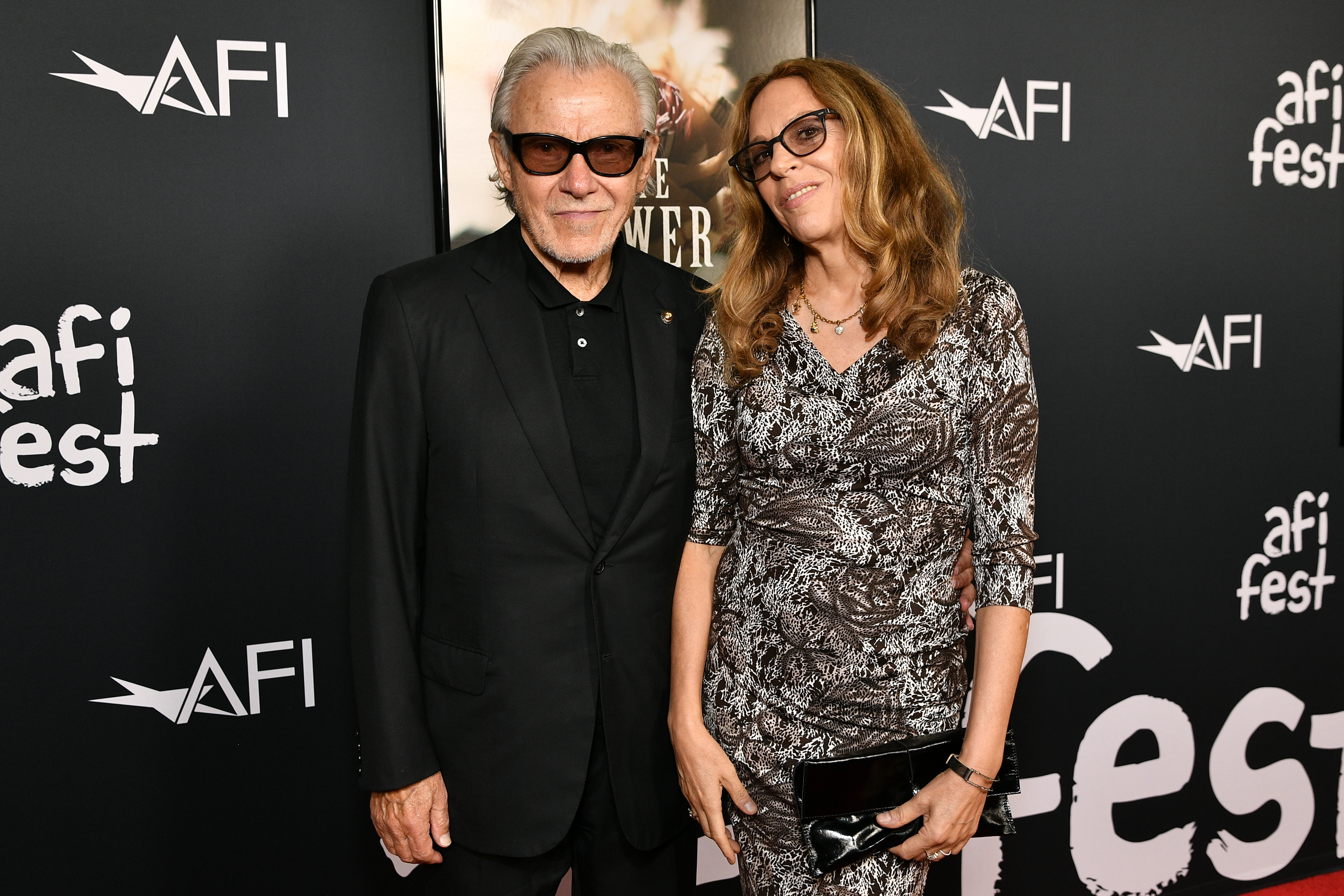 Harvey Keitel and Daphna Kastner at an event for The Power of the Dog (2021)