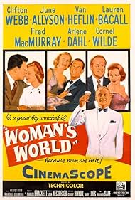 Lauren Bacall, June Allyson, Van Heflin, Arlene Dahl, Fred MacMurray, Cornel Wilde, and Clifton Webb in Woman's World (1954)