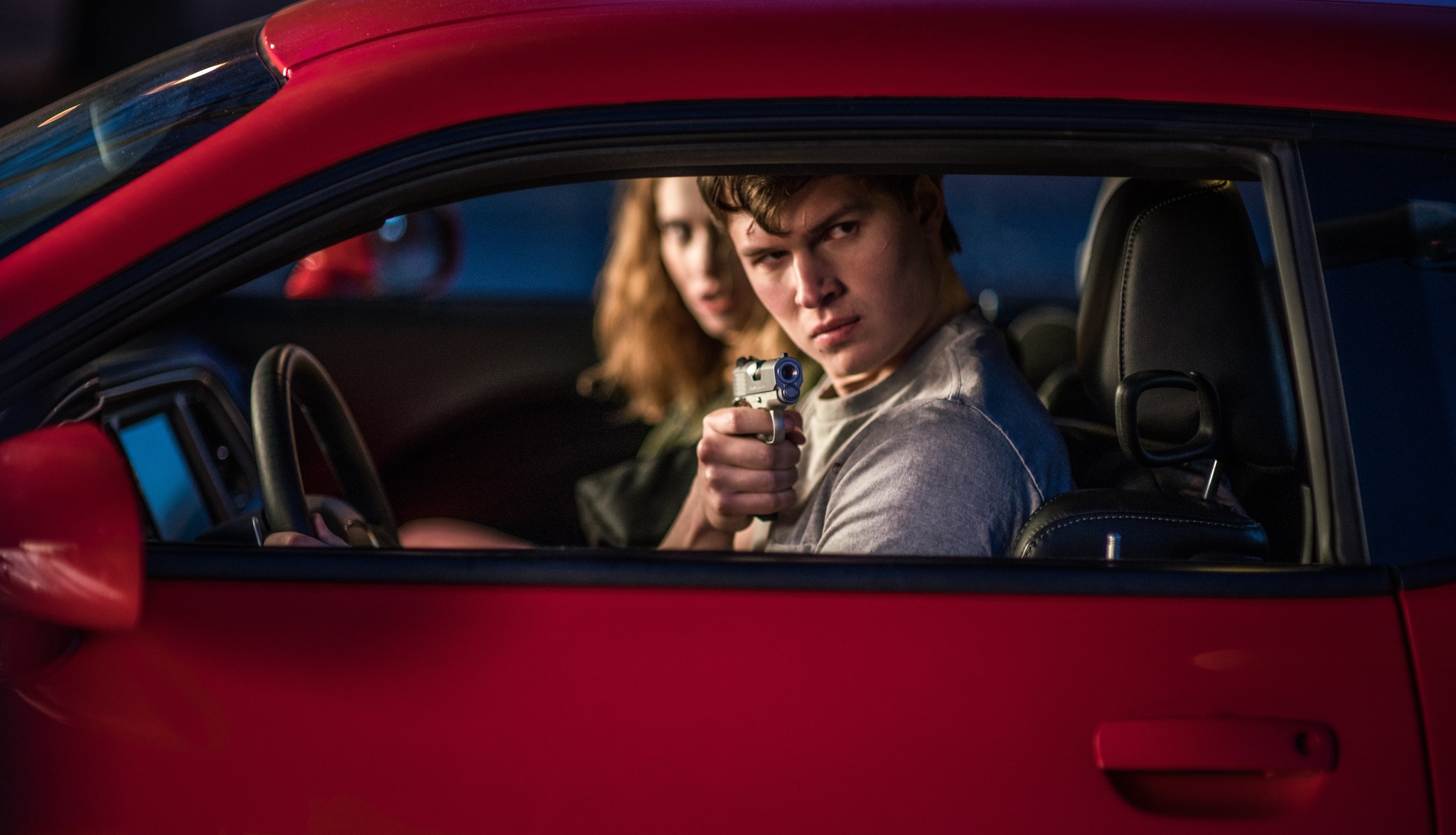 Lily James and Ansel Elgort in Baby Driver (2017)